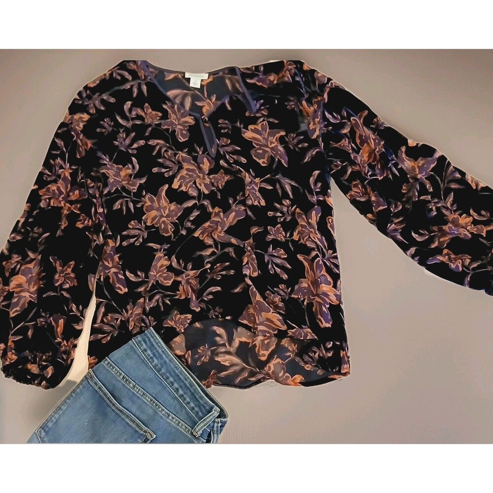 Sundance Silk Sheer Purple Floral Velvet Burnout Top S Boho Romantic Southwest - Picture 2 of 7